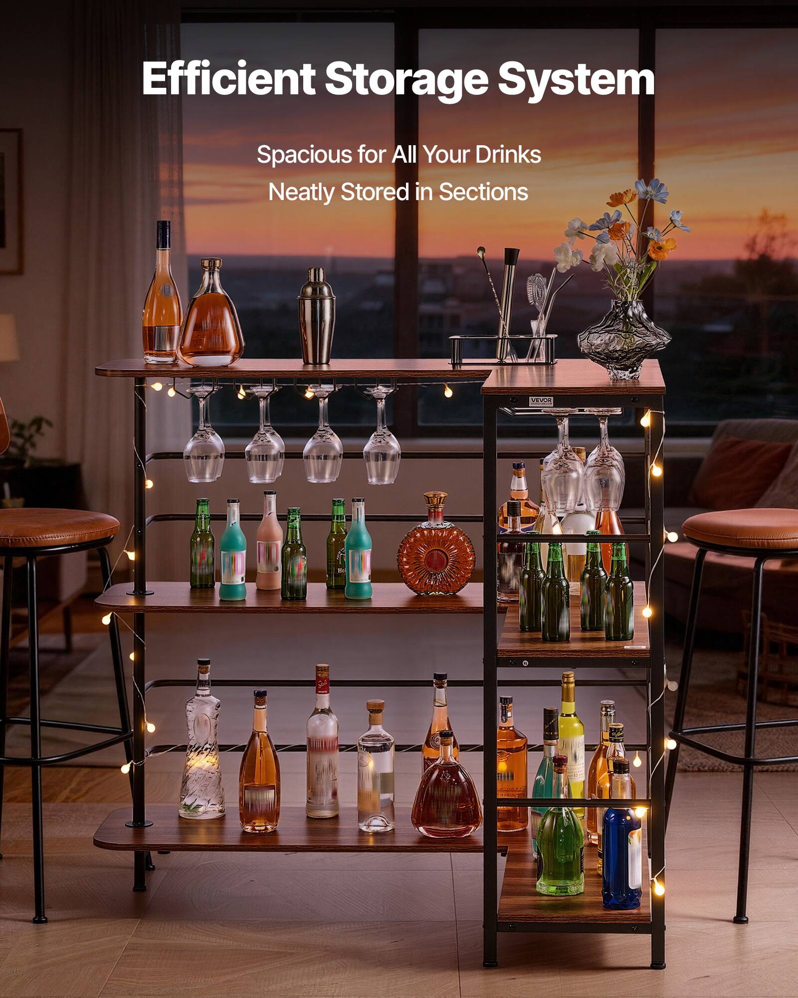 Efficient Storage System  
Spacious for All Your Drinks  
Neatly Stored in Sections