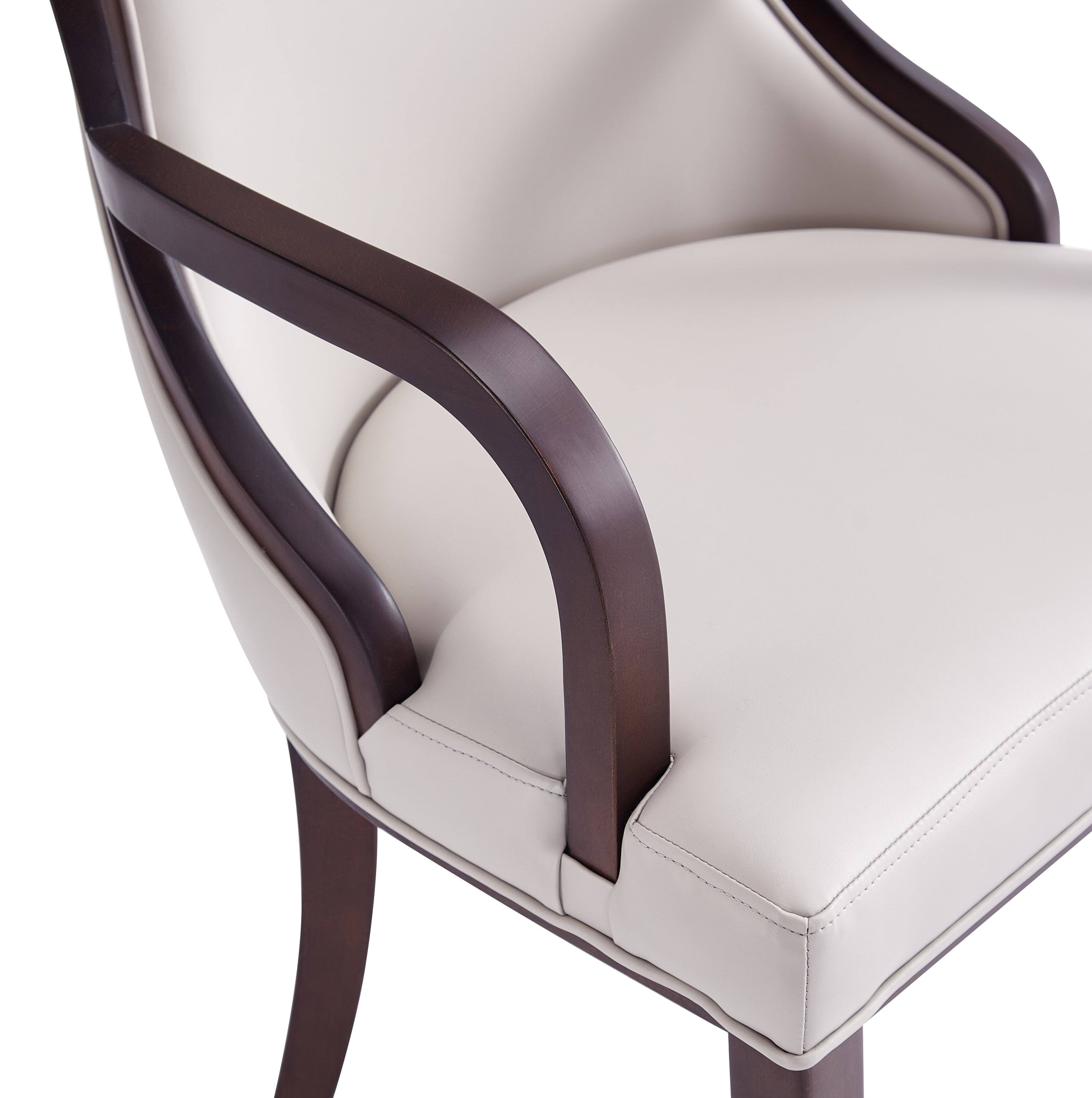 Alt View 4. Manhattan Comfort - Grand Traditional Wood Upholstered Dining Chair with Arms - Light Gray.