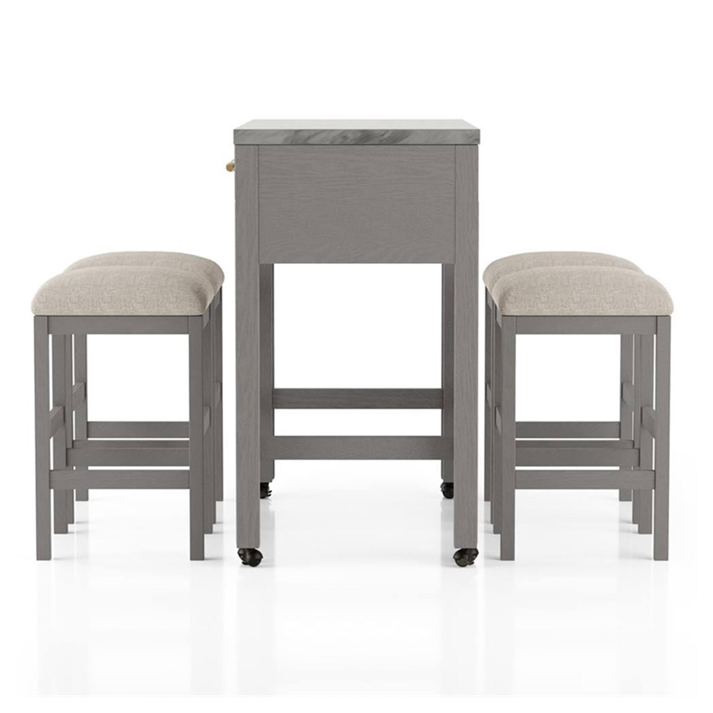 Alt View 2. Manhattan Lane - Helly 5pc Counter Height Table and 4 Stool Set, Gray Faux Marble Top - White, Gray, Beige, Bronze.