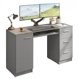 Madesa - Computer Desk 53 Inch with 3 Drawers 1 Door and 1 Storage Shelf - Gray