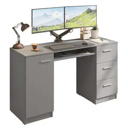 Front. Madesa - Madesa Computer Desk 53 Inch with 3 Drawers 1 Door and 1 Storage Shelf - Gray - Gray.