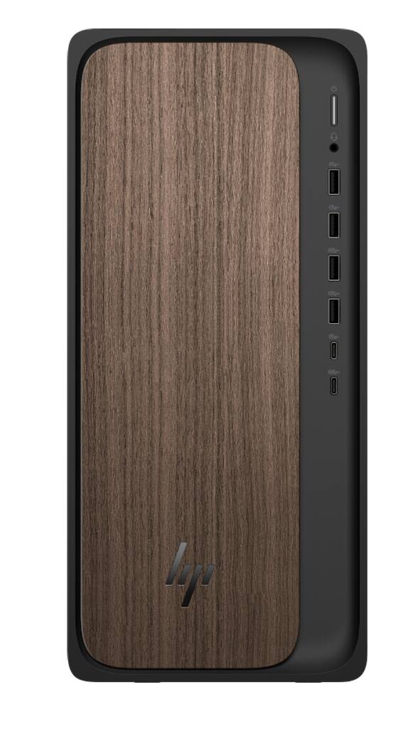 Alt View 2. HP - HP OmniDesk Desktop (Ultra 7-265, 8GB, 256GB PCIe SSD, Intel Graphics, Win 11 Home, ) - Dark Wood.