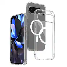 Front. Dteck - Clear Magnetic Case for Google Pixel 9 Pro XL Slim Anti Yellow Hard PC Shockproof Cover Wireless Charging Compatible - Clear.