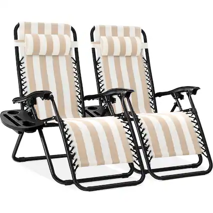 Front. Best Choice Products - Best Choice Products Set of 2 Zero Gravity Lounge Chair Recliners for Patio, Pool w/ Cup Holder Tray - Tan Striped - Tan Striped.