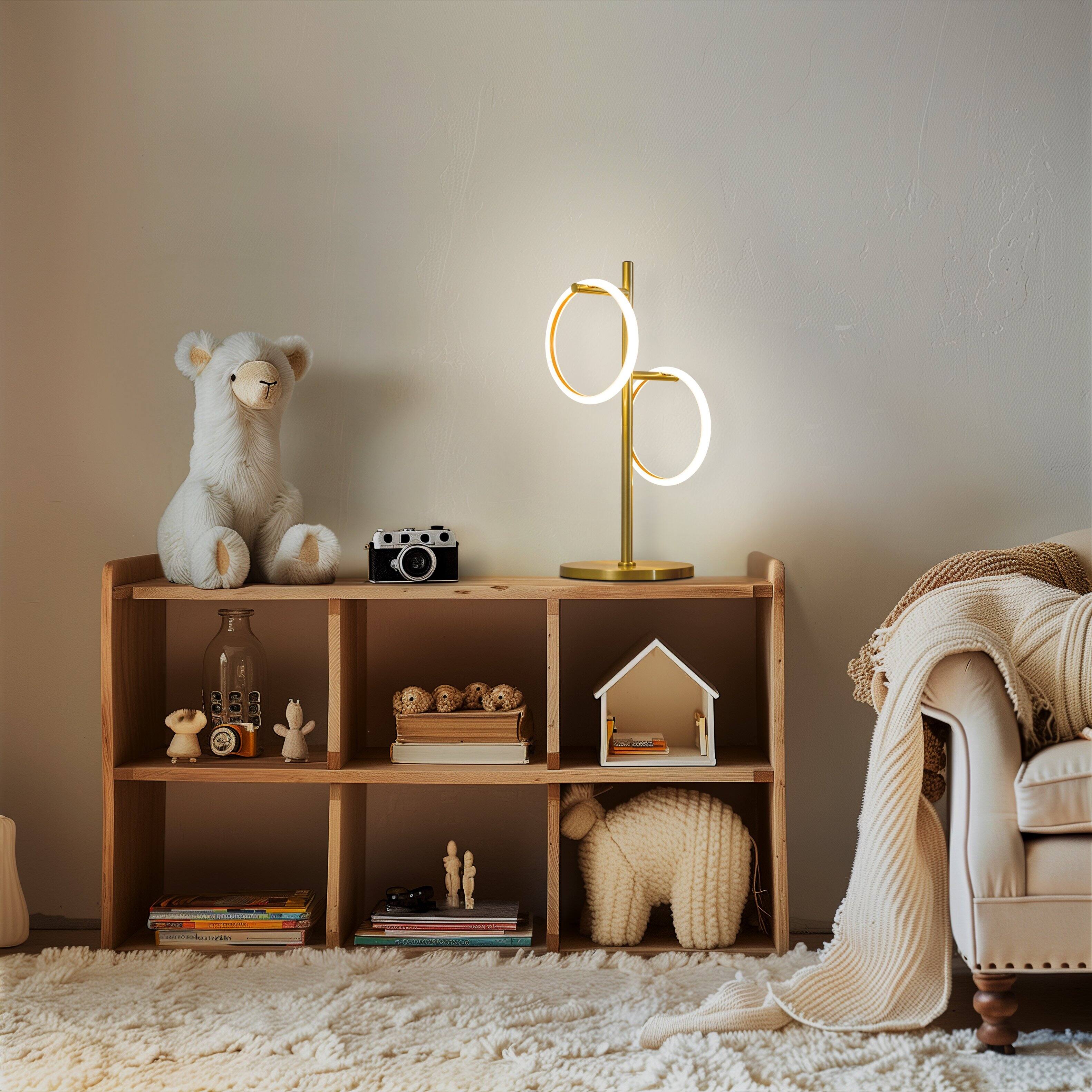 Alt View 7. Brightech - Saturn LED Modern Industrial Tree Dimmable Bedside Nightstand Desk Lamp with 3 Removable Ring Lights - Antiqued Brass.