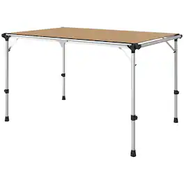 Outsunny - Camping Table, Adjustable Height Aluminum Table, Portable Camping Table for Picnic - Brown