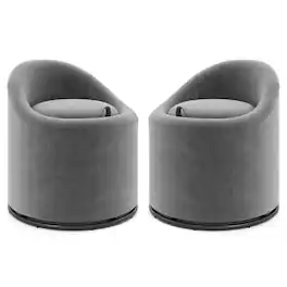 Costway - 2 PCS Barrel Chair with Storage 360° Swivel Upholstered Vanity Chair & Backrest - Gray