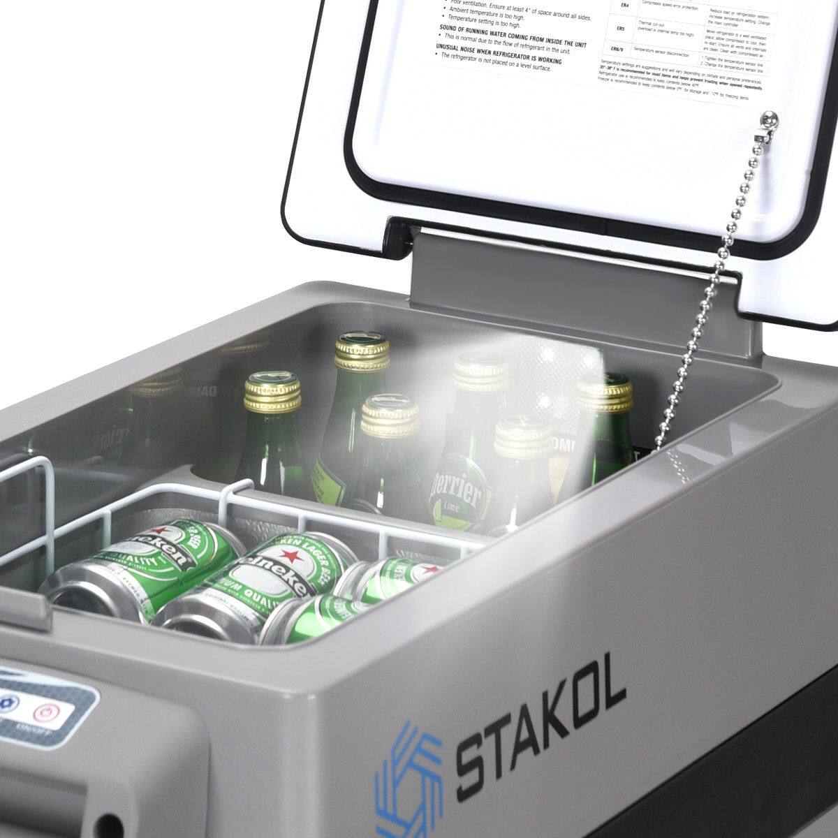 The text on the image reads: "Temperature: 35 degrees Fahrenheit. Temperature: 1.7 degrees Celsius. Made in USA. Unusual noteworthy features: Unique design. Upgraded refrigerator. Unique design. Made in USA. Unique design. Made in USA."