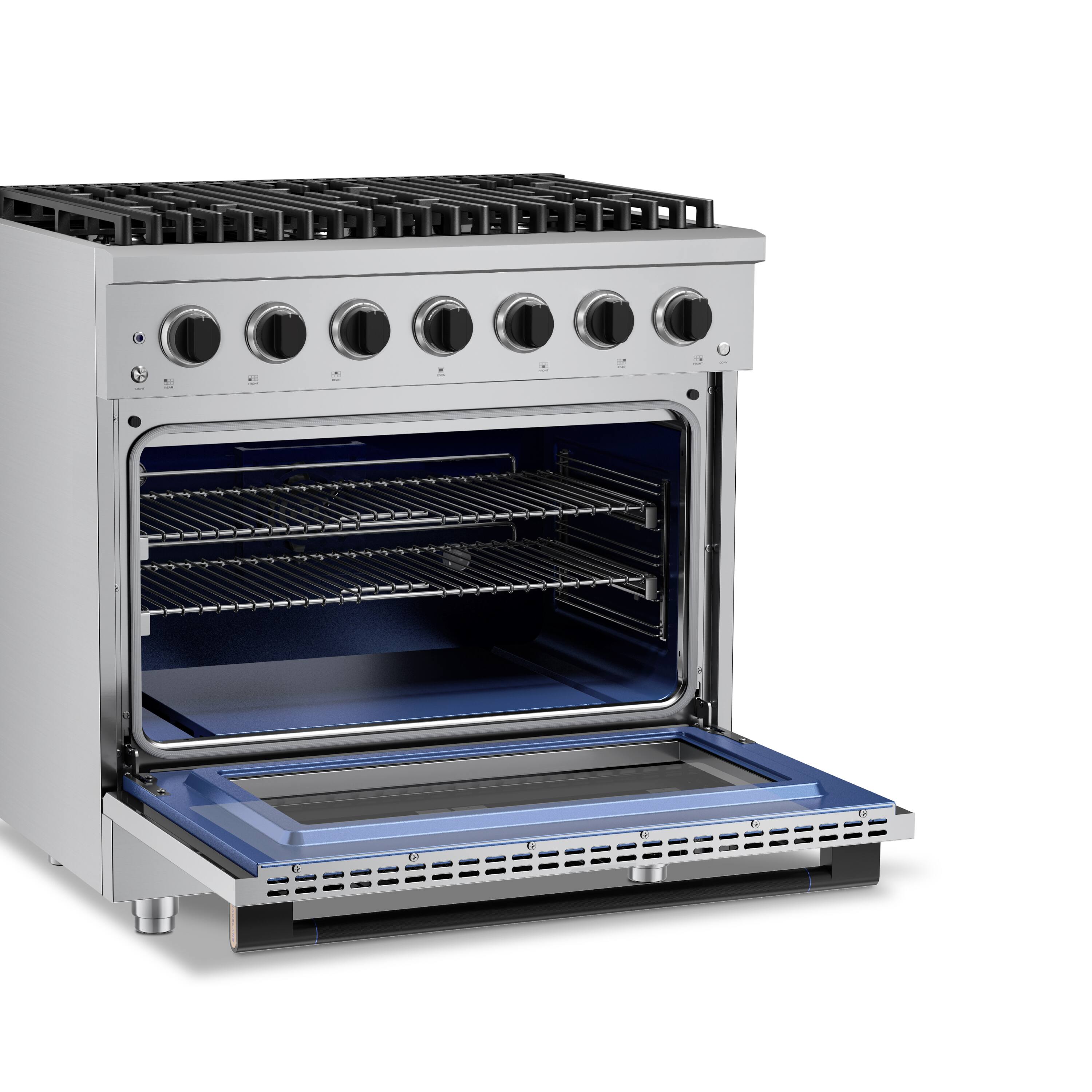 Alt View 3. Hauslane - HausPro 36 in. 6 Burners (20,000 BTU) Freestanding Dual Fuel Range in Stainless Steel with Convection Oven Matte Black - Matte Black.