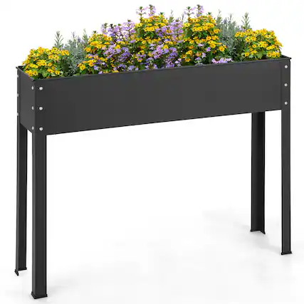 Front. Costway - 40'' Raised Garden Bed with Legs Metal Elevated Planter Box Drainage Hole Backyard - Black.