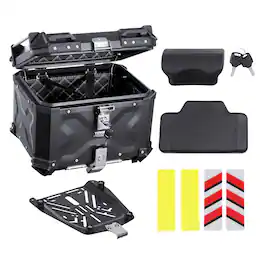 VEVOR - Motorcycle Top Case, Universal Aluminum Alloy Motorbike Tail Box with Leather Lining, 55L Waterproof Detachable - Black
