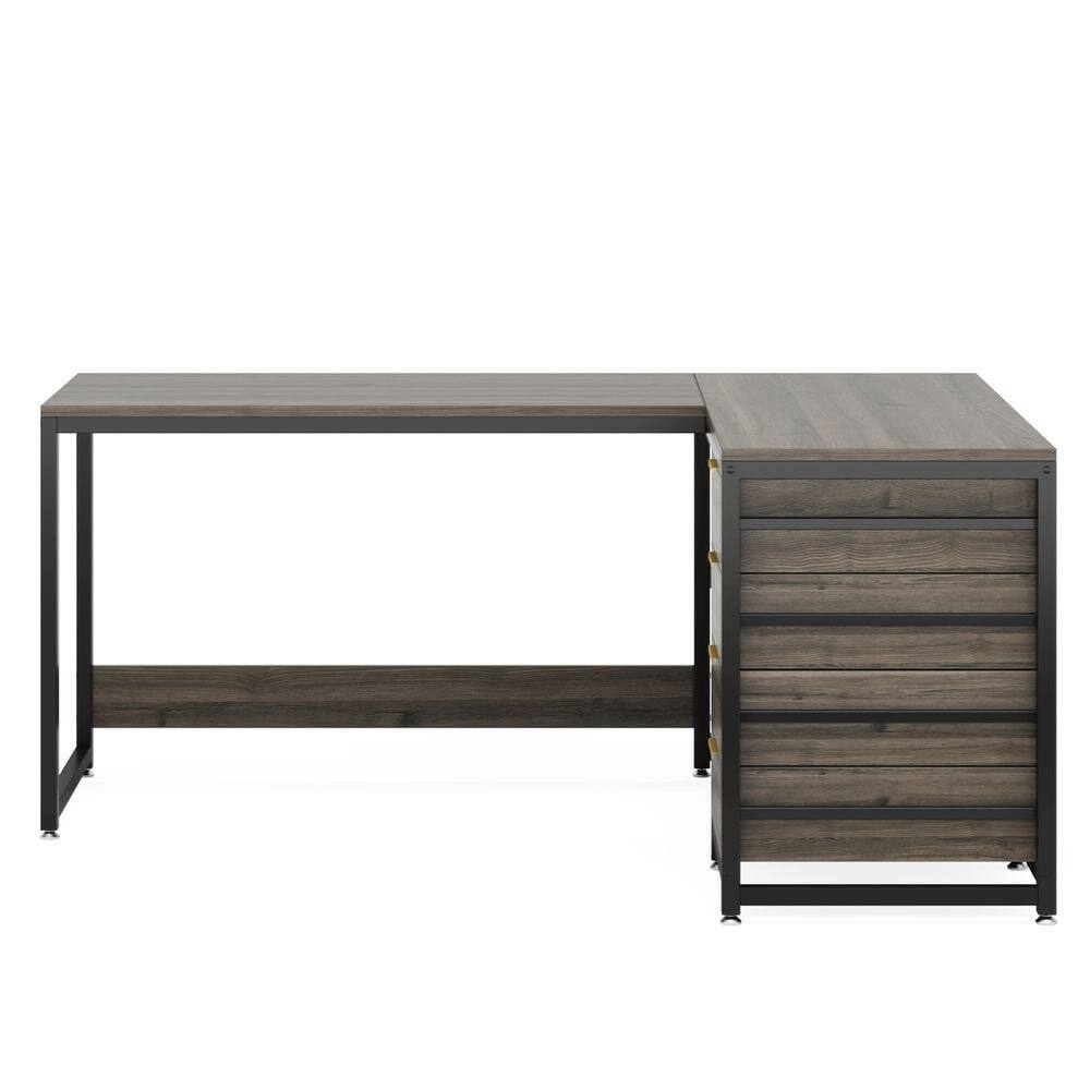 Angle. Kadyn - Kadyn Study Writing Desk, Computer Desk,59" L-Shaped Desk, Reversible Corner Desk with Drawers & Shelves,Gray - Gray.