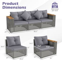 Costway - Patio Wicker Sectional Furniture Set, 3 Piece Outdoor Couch Set for Garden - Gray