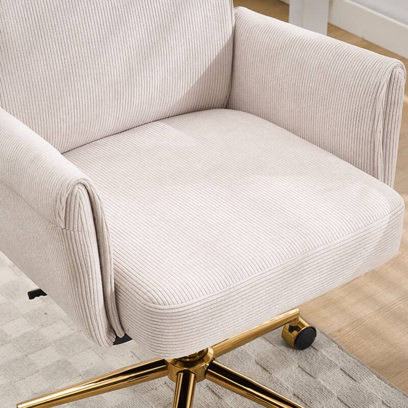 Alt View 4. HTUTWOO - Ergonomic Mid-Back Liftable Office Chair, Golden Metal Base, Memory Foam Cushion | for Home Office, Study, Work - White.