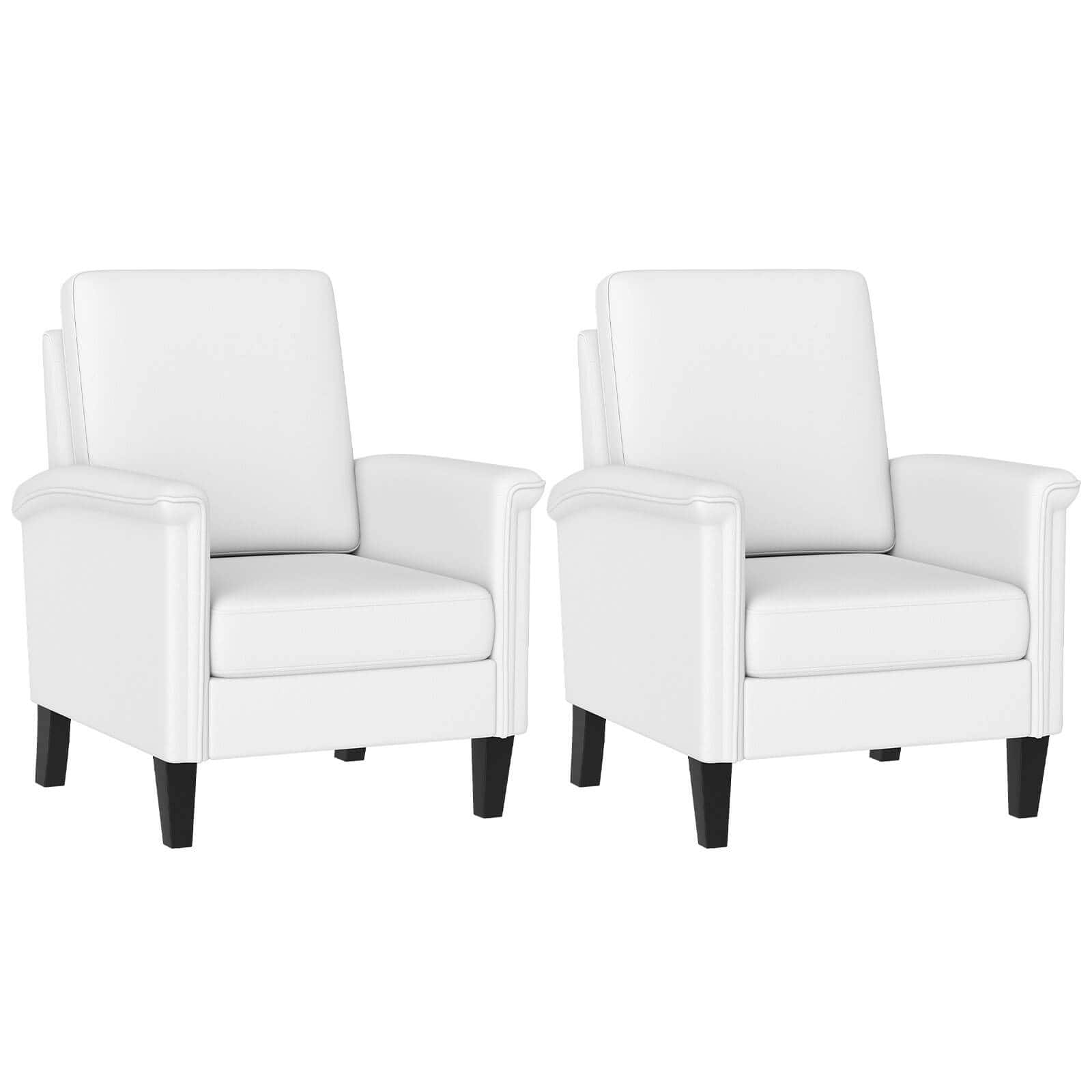 Costway - 2PCS Modern Accent Chair w/Solid Wood Legs and High Back and Thick Comfy Cushion - White