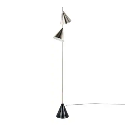 Front. APRILSOUL - Cone 65in Contemporary Metal Floor Lamp in Plated Nickel with A Black Faux Marble Metal Base by LumiSource - Nickel.