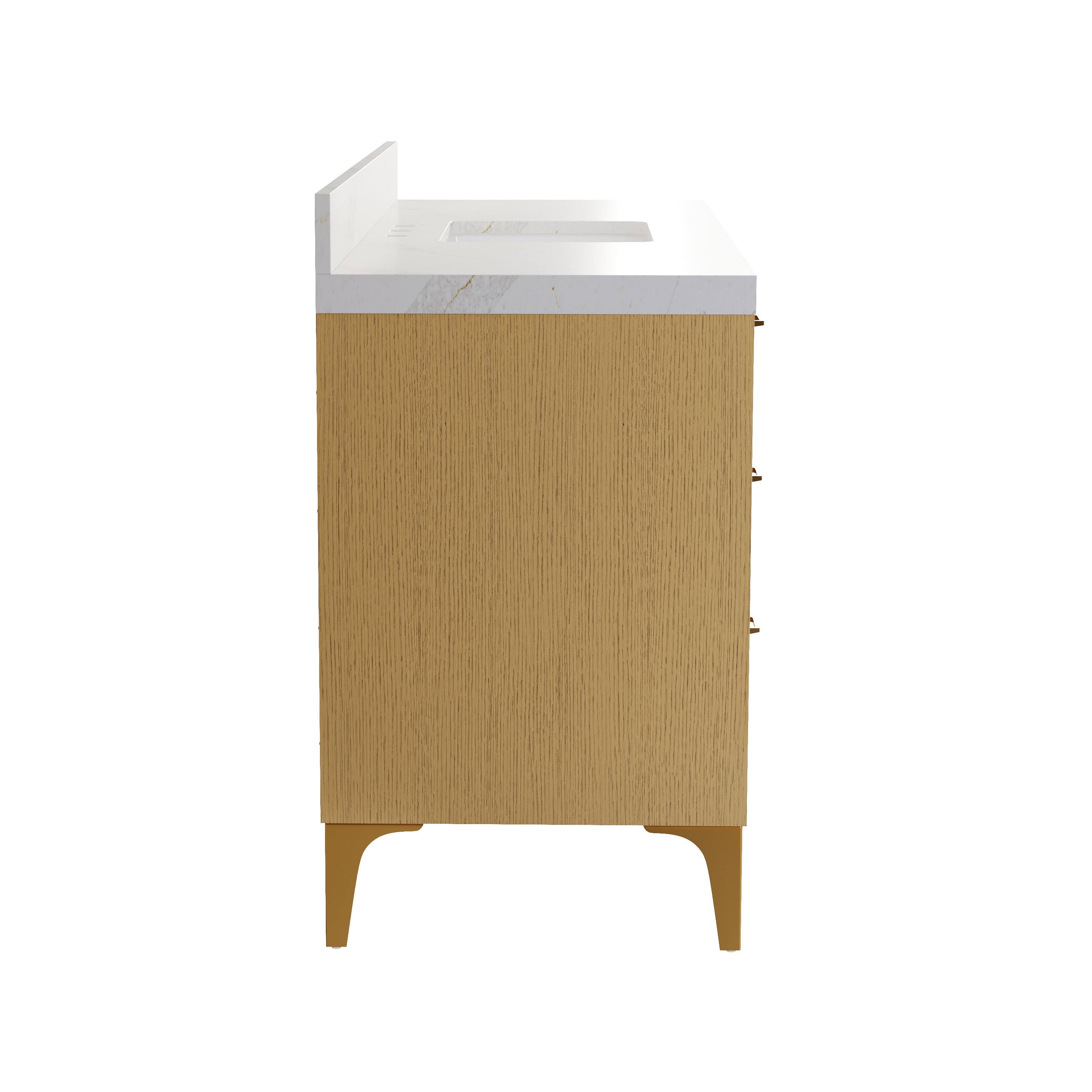 Alt View 9. WELLFOR - LYNOAK 60 in. Freestanding Solid Wood Bath Vanity with Quartz Top, Single Sink, Soft Close, Assembled - OAK.