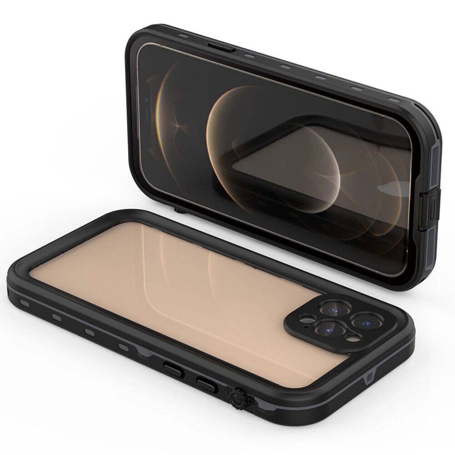 Front. Stock Preferred - Waterproof Full Body Shockproof Case with Built-In Screen Protector & Ring Kickstand for iPhone 12 Pro Max - Black.