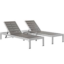 Modway - Shore 3-Piece Outdoor Patio Aluminum Set - Two Chairs and Side Table - Silver Gray
