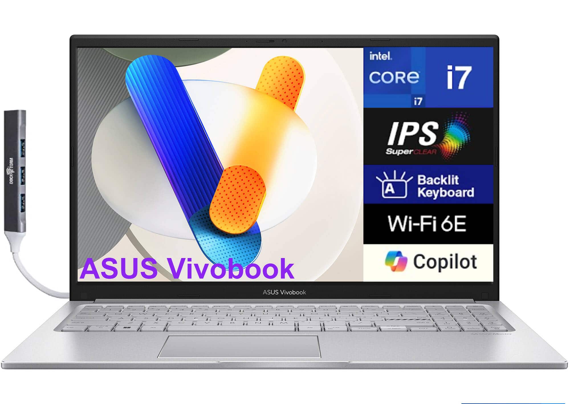 ASUS - Vivobook 15 Laptop 15.6 FHD (Intel i7-1355U, 16GB DDR4, 1TB SSD, Intel Iris Xe, Win 11 Home) w/USB Hub - Silver