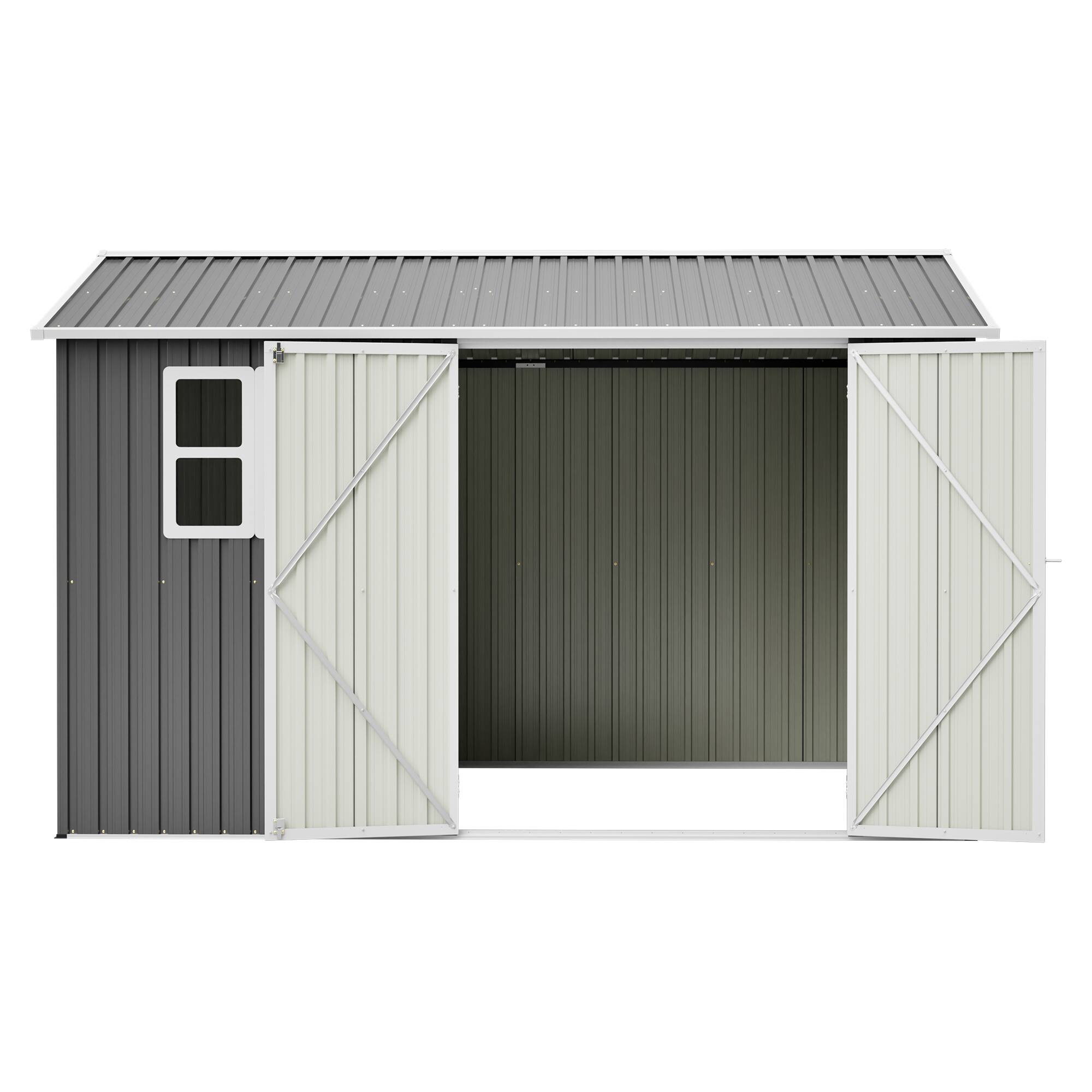 Alt View 5. Loheer - Loheer 10x8 Heavy Duty Metal Storage Shed Outdoor Tool Shed with Window and Lockable Doors Dark Gray.
