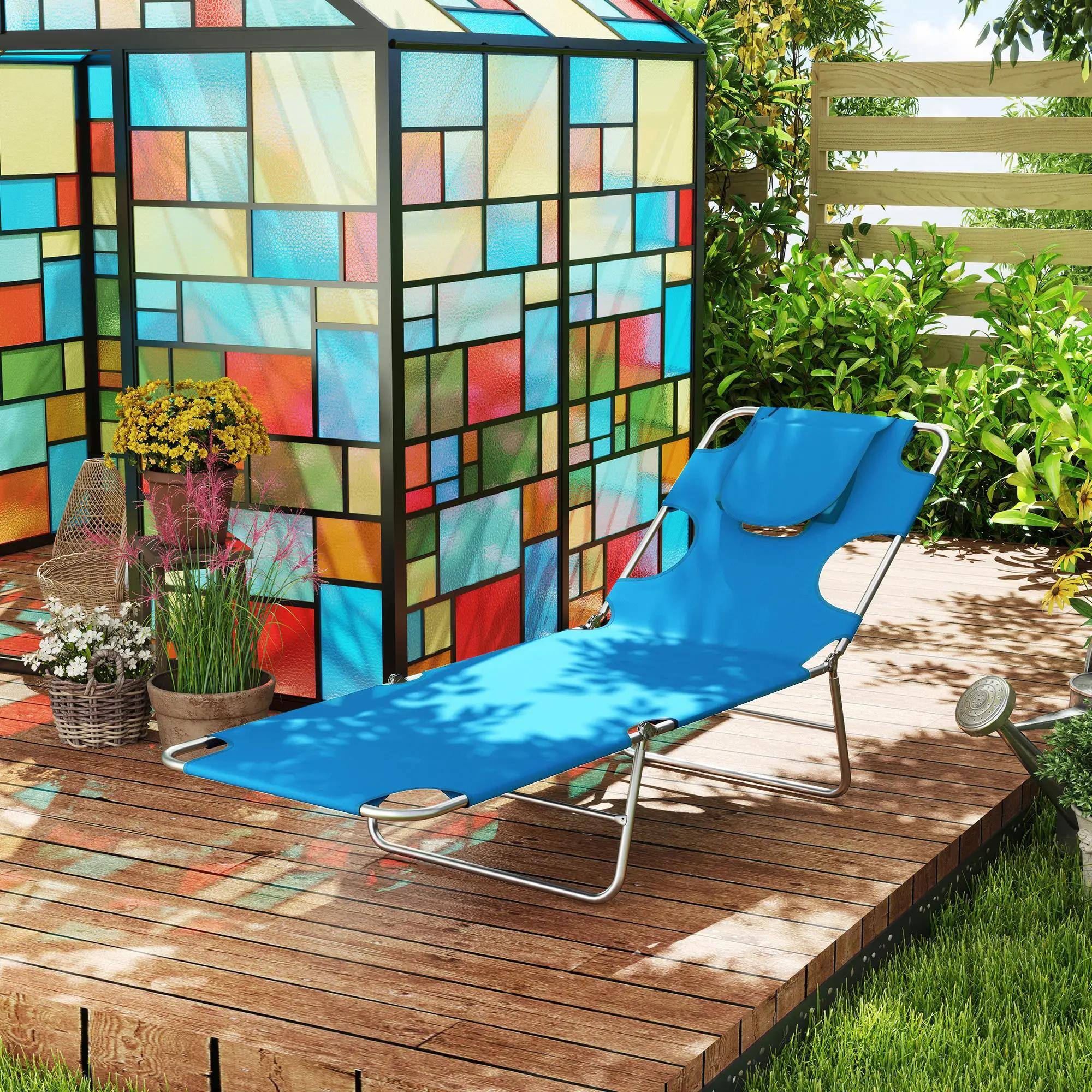 Alt View 1. Resenkos - Resenkos Outdoor Versatile Chair With Face Cavity - 5-Level Adjustable Lounge Chair, Light Blue - Light Blue.