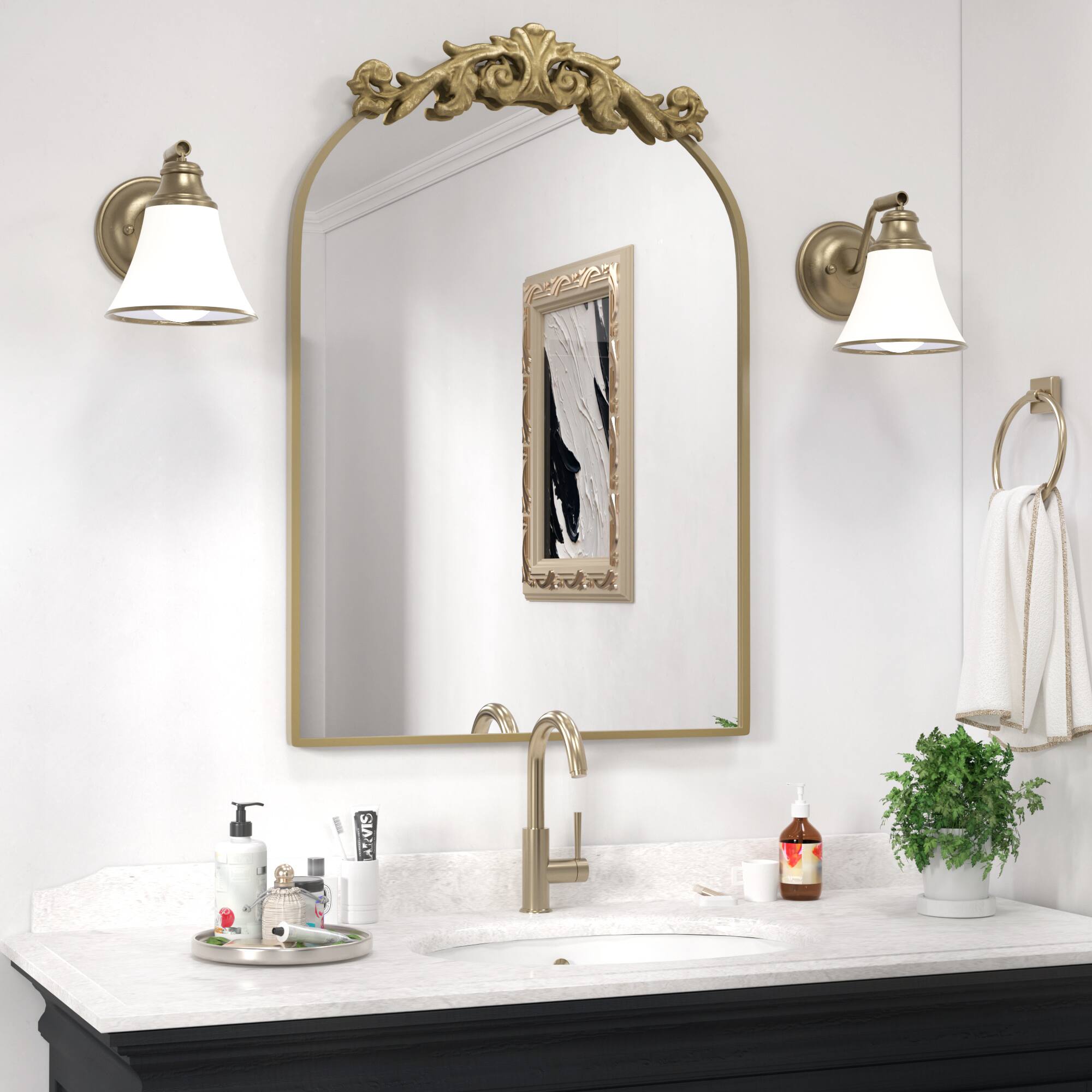 Front. PAIHOME - 24x36 inch Mirror, Traditional Vintage Ornate Baroque Wall Mirror for Bathroom Bedroom Hallway Fireplace Decor - Gold.