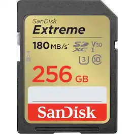 SanDisk - Extreme 256 GB Class 3/UHS-I (U3) SDXC - 180 MB/s Read - 130 MB/s Write - Lifetime Warranty