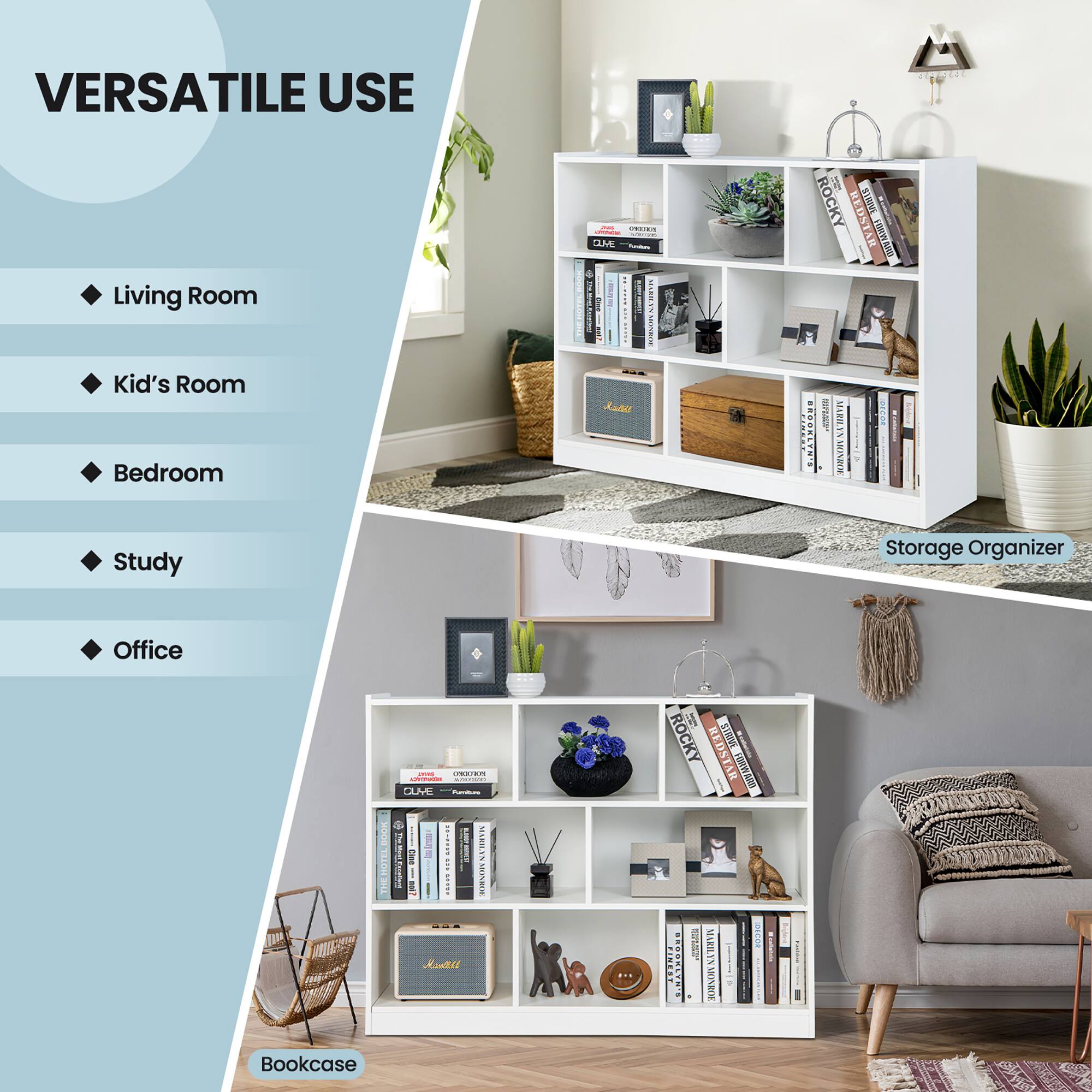 Costway 3 tier Open Bookcase 8 Cube Floor Standing Storage