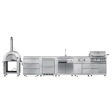 Front. Koolmore - Dual Fuel Pizza Oven, 3 Drawer Cabinet, Refrigerator and Cabinet, Sink, Side Burner and 30 in. BBQ Grill with Cabinet - Stainless Steel.