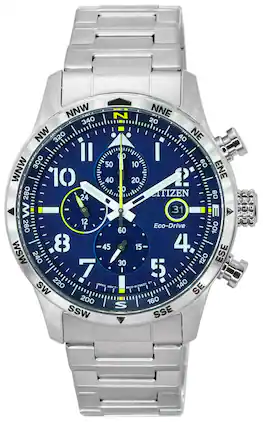 Citizen - Pilot Chronograph Eco-Drive CA0790-83L Mens Watch Stainless Steel Blue Dial - Silver, Blue