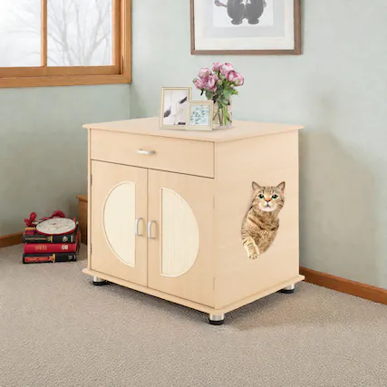 Front. BreeBe - Cat Litter Furniture with Sisal Scratch Panels and Built-In Storage - Natural.