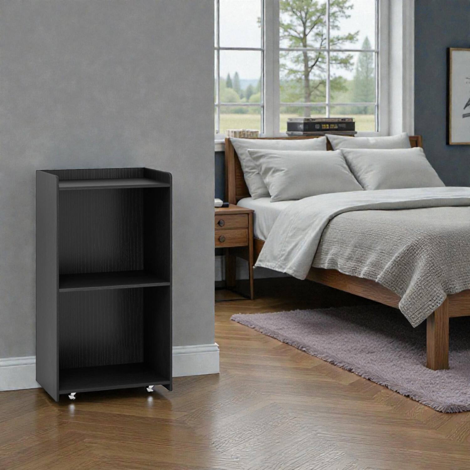 Front. Hivvago - Rolling Lectern with Two Storage Shelves and Lockable Wheels - Black.