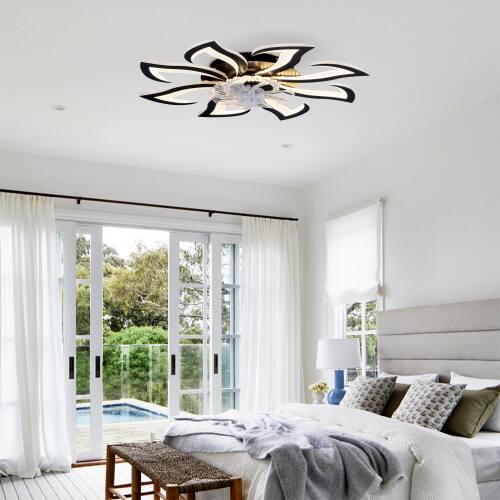 Angle. LUCKY ONE - 32" Low Profile Ceiling Fan with Light Remote 8 Blades DC Motor - Matte Black.