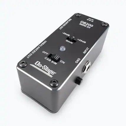 DC BALANCED MINI DB200 OUT DI -20dB GAIN +20dB UNBALANCED OFF INPUT OUT CAB GND SIM ON
On-Stage