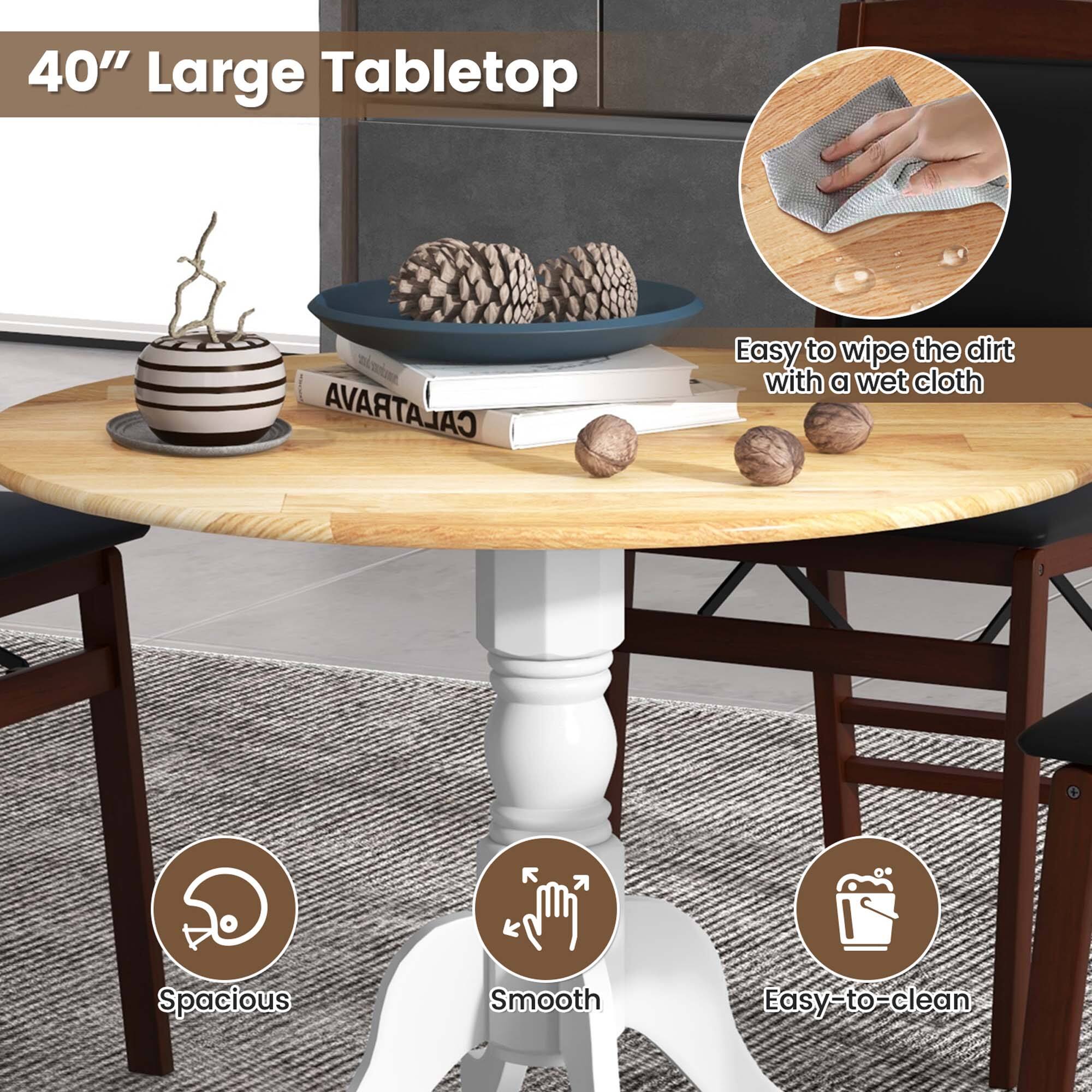 The text on the image is grouped as follows:

1. "40" Large Tabletop CALATRAVA" - This is a description of the tabletop.
2. "Easy to wipe the dirt with a wet cloth" - This is a feature of the tabletop.
3. "Spacious" - This is a feature of the tabletop.
4. "Smooth" - This is a feature of the tabletop.
5. "Easy-to-clean" - This is a feature of the tabletop.