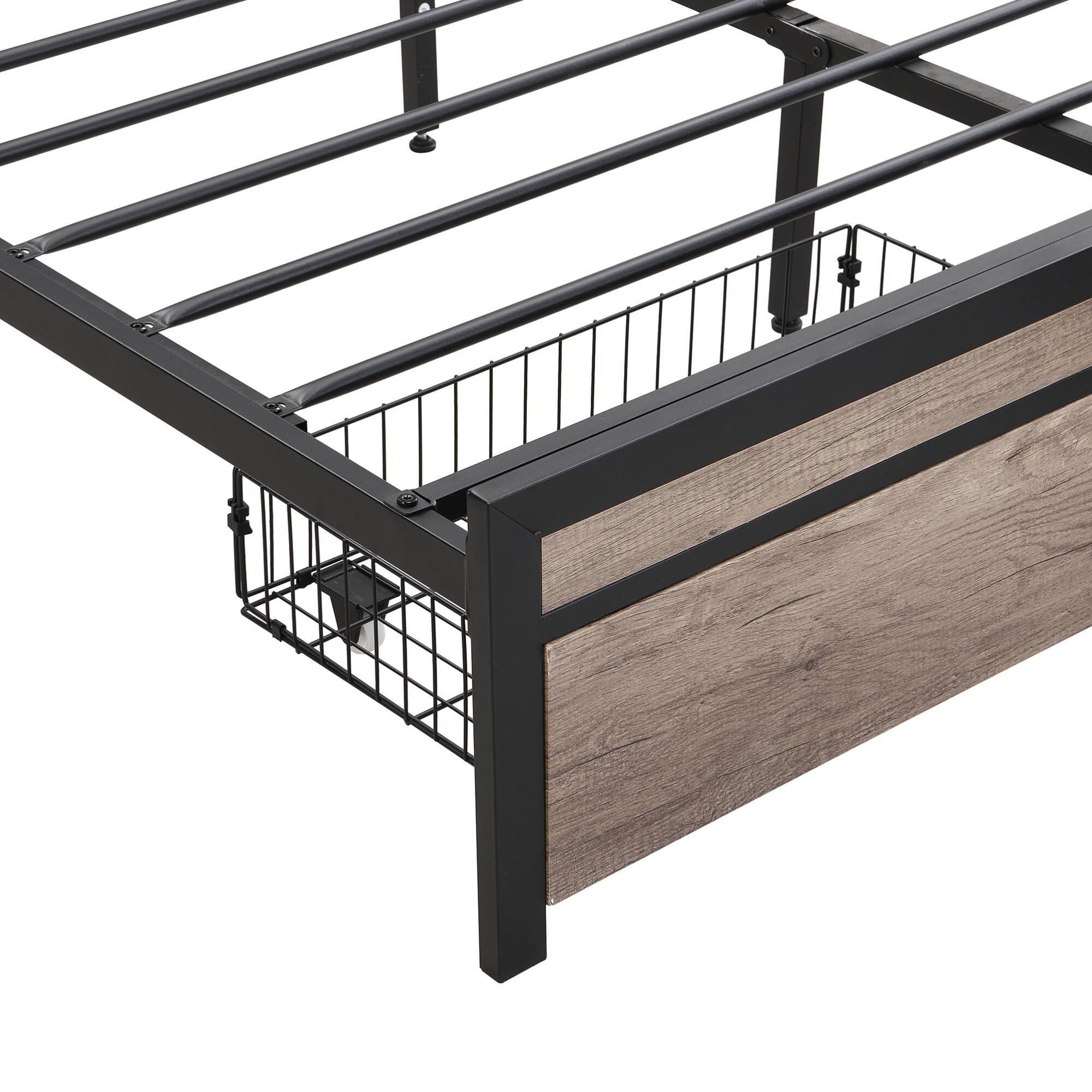 Alt View 6. GOODSILO - Queen Size Metal Platform Bed Frame with Upholstered Headboard, Footboard Drawers, and USB Ports, No Box Spring Needed - Black+ Gray.