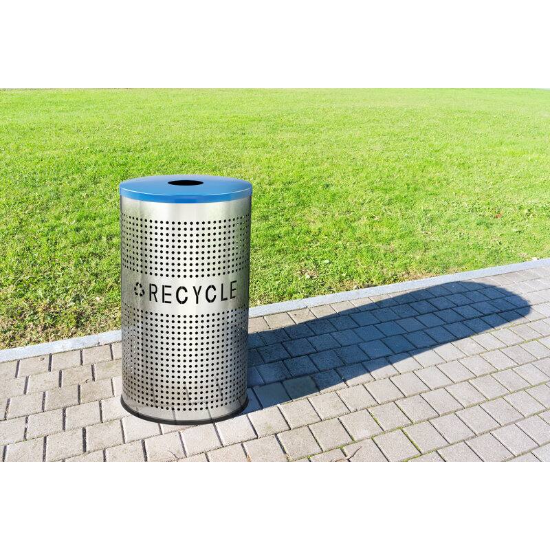 Alt View 9. Alpine Industries - 26 Gallon Perforated Recycling Trash Can with Lid and Liner - Blue - Recycle Label.
