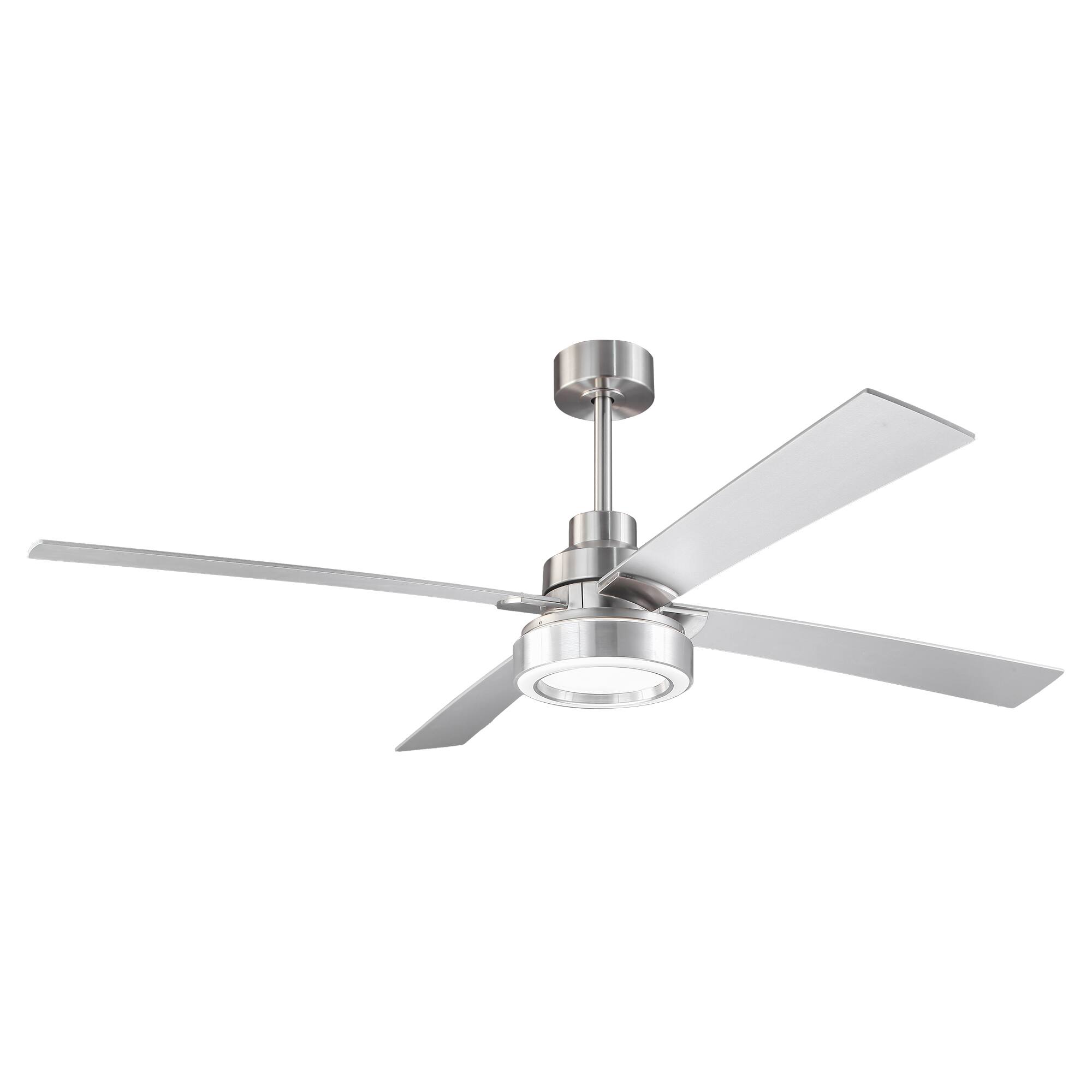 Alt View 4. Parrot Uncle - 60" Modern Brushed Nickel Integrated LED Smart Ceiling Fan with Light and App - Sand Nickel.