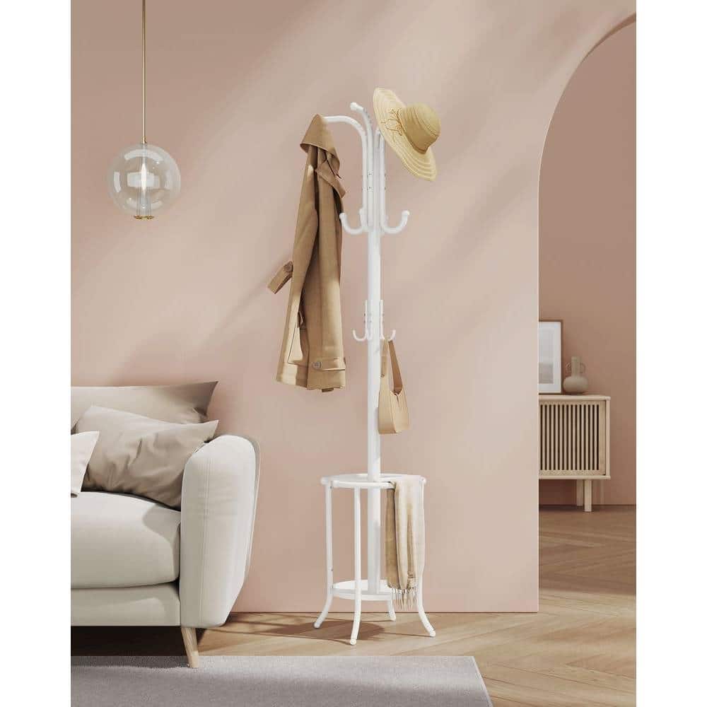 Hivvago - Heavy Duty White Metal Coat Rack with Umbrella Holder - Pearl White