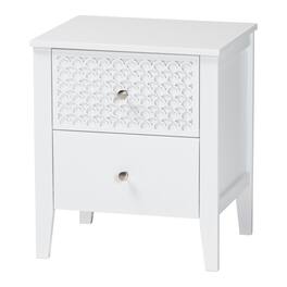 Baxton Studio - Lara Nightstand - 2-Drawer Bedside Table with Laser-Cut Geometric Overlay for Bedroom or Guest Room - White