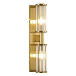 HM 1810 - Modern Vanity Wall Lamp In Brushed Brass Industrial Bathroom Lighting With Glass Rod Shades Adjustable Mirr - Brushed Brass 20 Inch