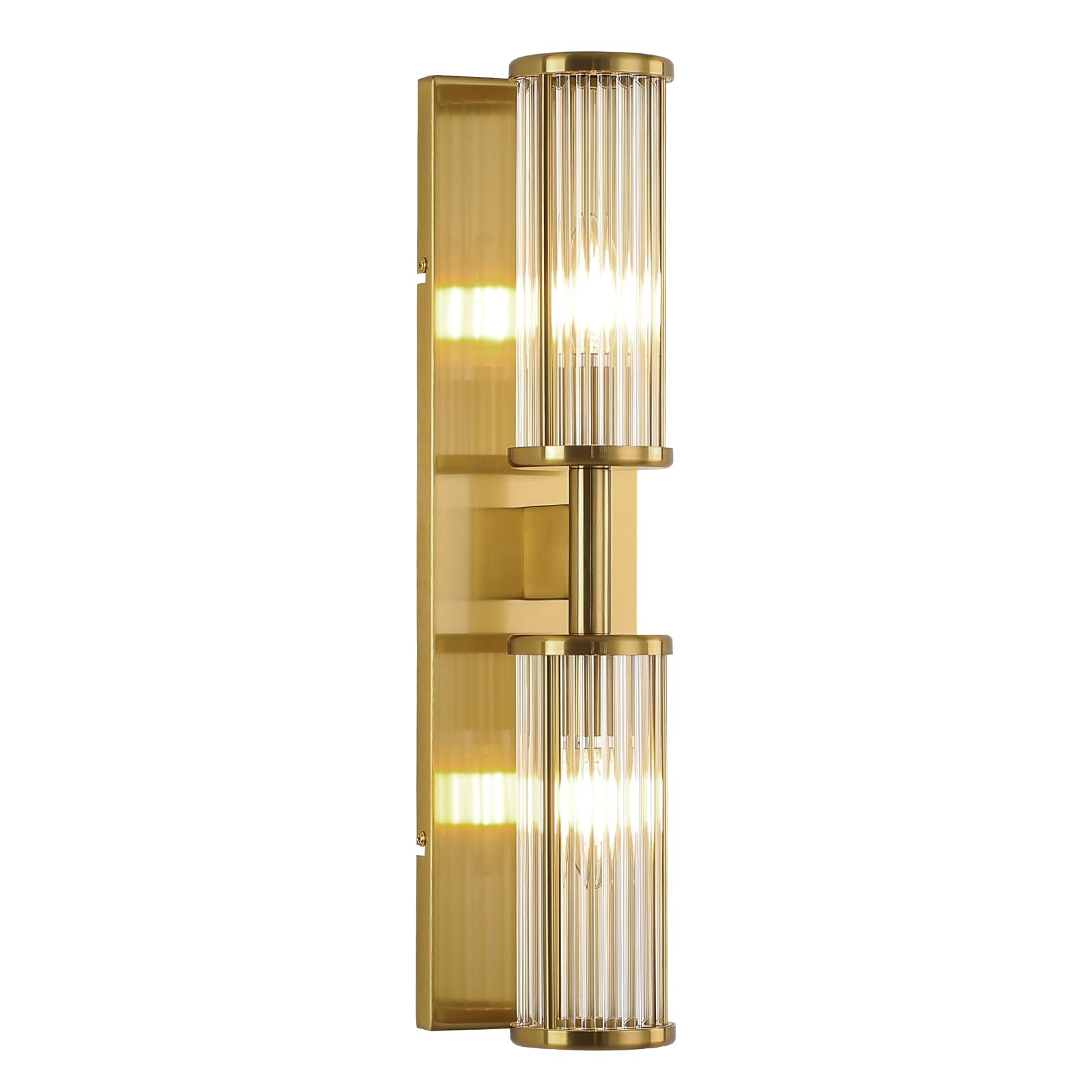 Front. HM 1810 - Modern Vanity Wall Lamp In Brushed Brass Industrial Bathroom Lighting With Glass Rod Shades Adjustable Mirr - Brushed Brass 20 Inch.