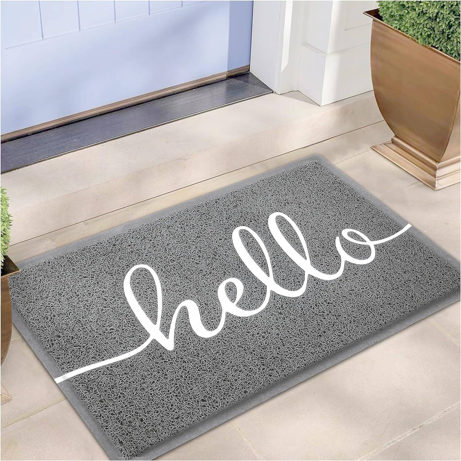 Front. Paradigms Interiors - Funny Welcome Mats Front Door Mat For Outside Entry Doormat Outdoorindoor Entrance Rugs Entryway Indoor Outdoor Home Por - Grey Hello-1'6" x 2'6" (Rectangular).