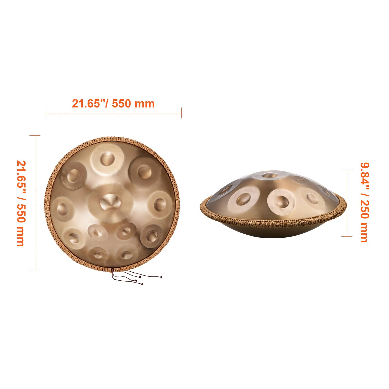 21.65" / 550 mm  
9.84" / 250 mm