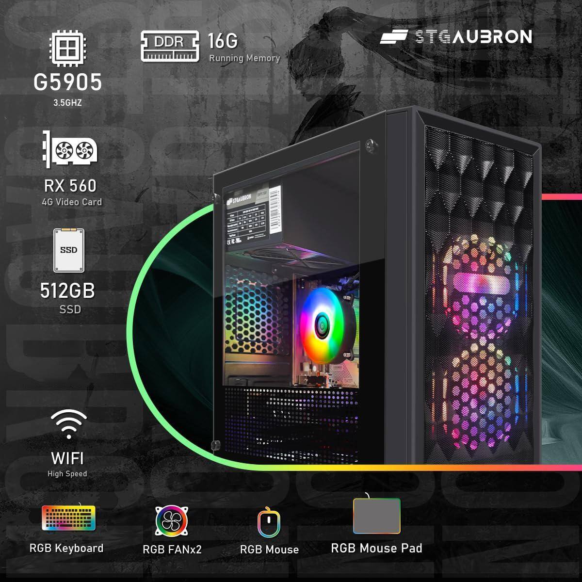 C G5905 3.5GHz DDR 16G Running Memory STGAUBRON STG RX 560 4G Video Card - SSD 512GB SSD WIFI High Speed RGB Keyboard RGB FANx2 RGB Mouse RGB Mouse Pad