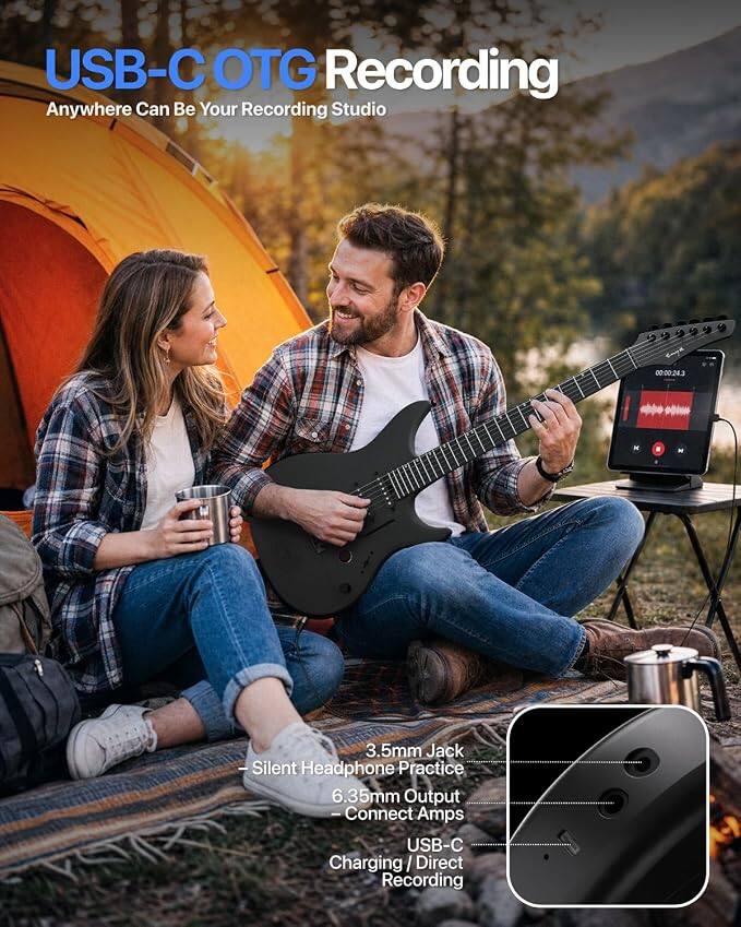 USB-C OTG Recording  
Anywhere Can Be Your Recording Studio

00:00:24.3

3.5mm Jack - Silent Headphone Practice  
6.35mm Output - Connect Amps  
USB-C - Charging / Direct Recording