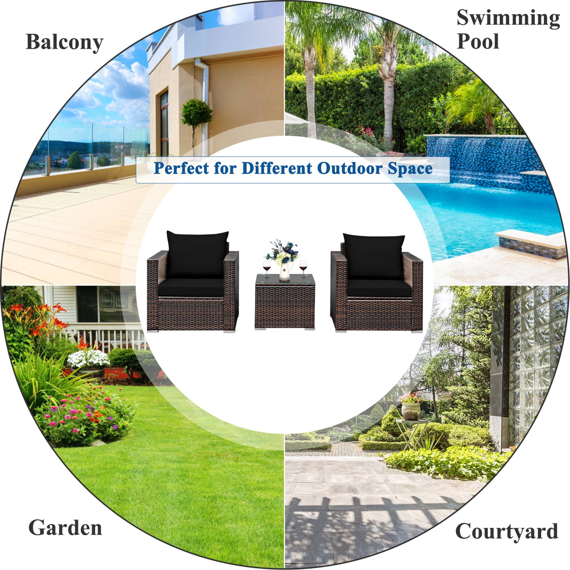 Balcony  
Swimming Pool  
Garden  
Courtyard  

Perfect for Different Outdoor Space