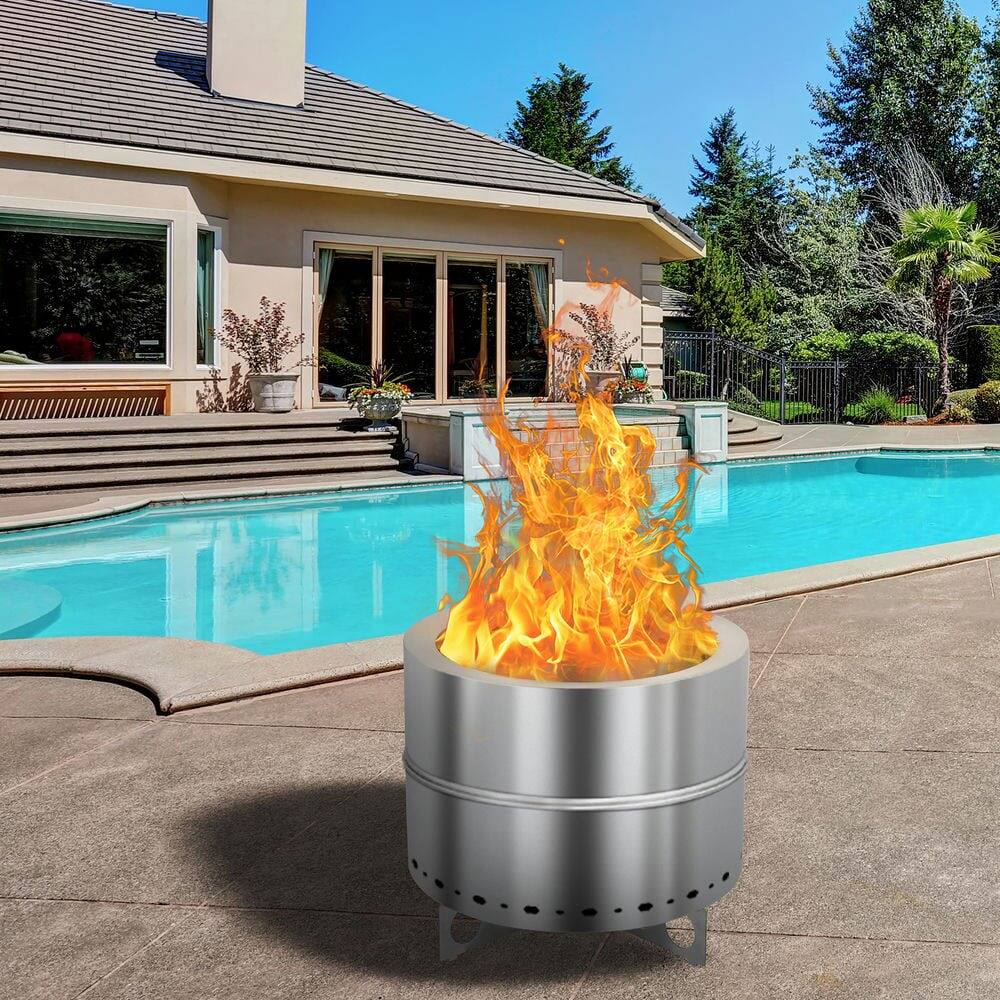 Alt View 1. Resenkos - Resenkos 19.3*19.3*16.7In Smokeless Fire Pit With Enhanced Safety, Outdoor Fireplace, Fire Resistance, Silver - Silver.