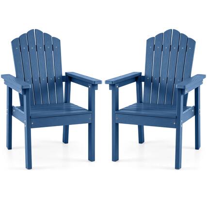 Front. Gymax - Gymax Set of 2 Outdoor Adirondack Chairs HIPS Patio Chairs with Wood Grain Look Navy - Blue.